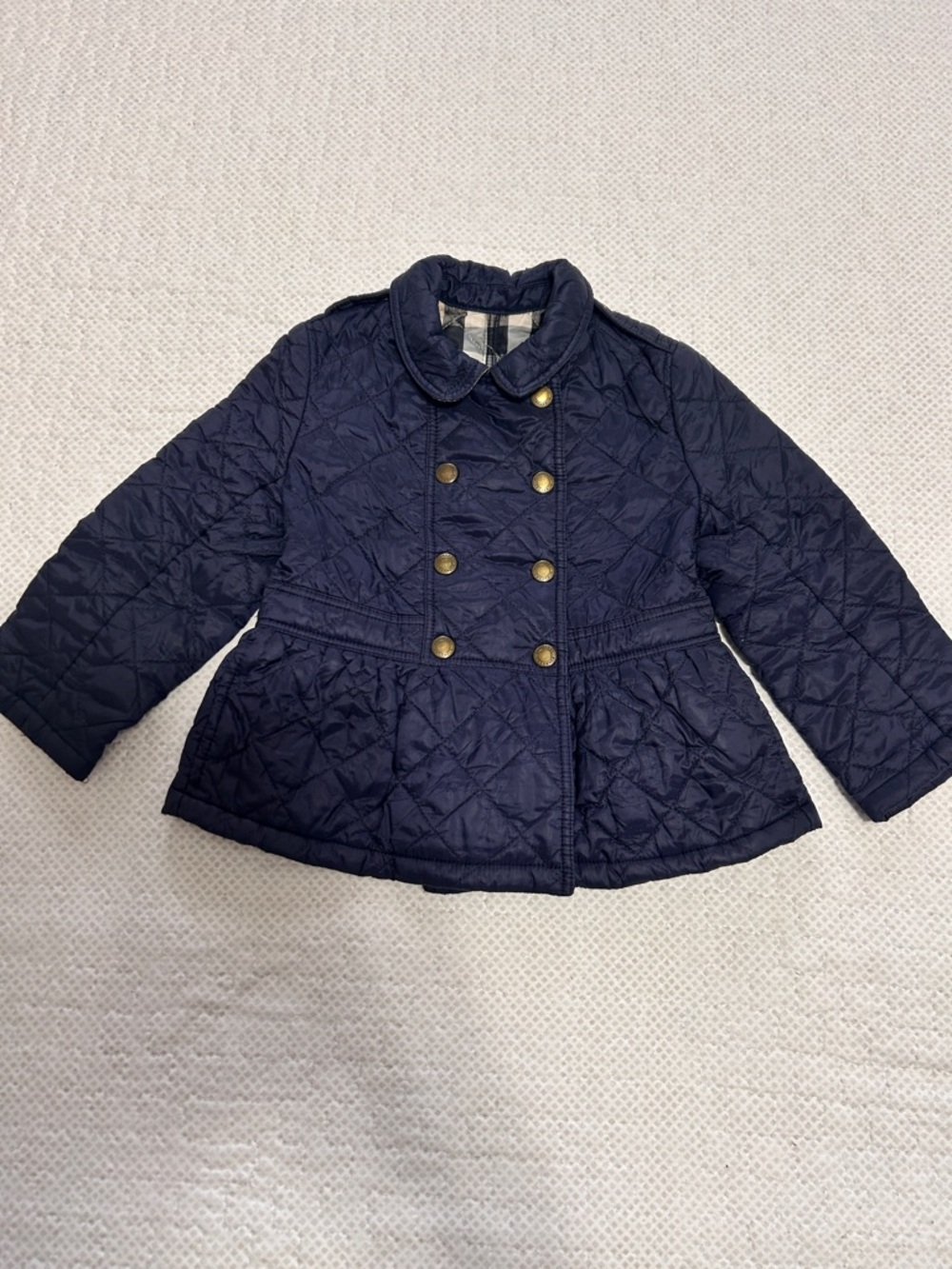 Burberry Girls 2Y Quilted Check Mid-Length Jacket Navy Nova Check Lining - Picture 2 of 11